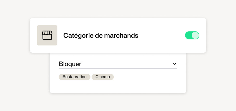 Contrôles avancés des cartes d'entreprise - bloquer ou autoriser les transactions en fonction de la catégorie du commerçant afin d'appliquer de manière proactive les politiques de dépenses.